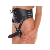 Rimba--Lace-up-waistcorset-complete-with-strap-up-ring-and-latex-dildo-3-5-x-13-cm-
